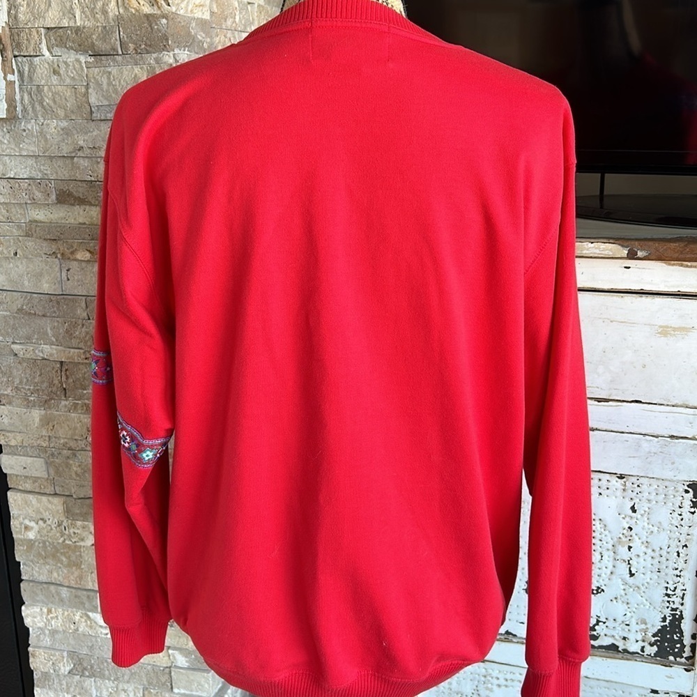 Vintage 80s Blast Blues red crewneck sweatshirt floral ribbon grandma core - Picture 8 of 15